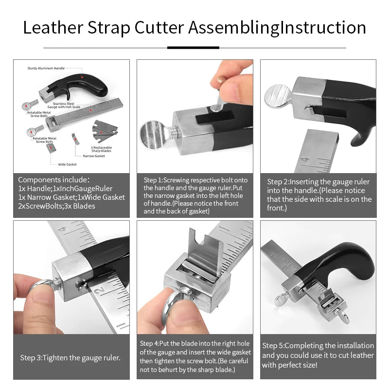 Professional Sharp Leather Strap String Belt Cutter Adjustable , Hand Cutting Tool with 2 Blades Craft Leather Tools