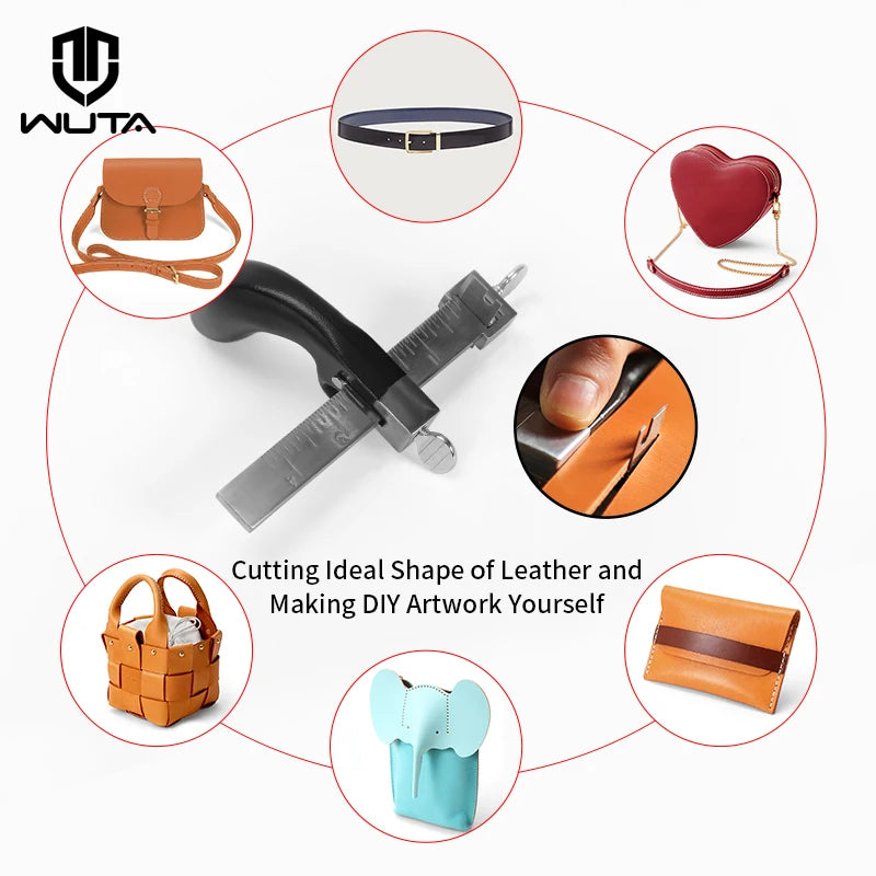 Professional Sharp Leather Strap String Belt Cutter Adjustable , Hand Cutting Tool with 2 Blades Craft Leather Tools