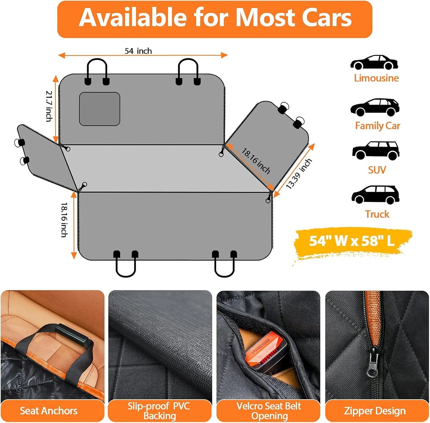 Dog Car Seat Cover for Pets 100% Waterproof Seat Cover Hammock 600D Heavy Duty Scratch Proof Nonslip Durable Soft Back Seat