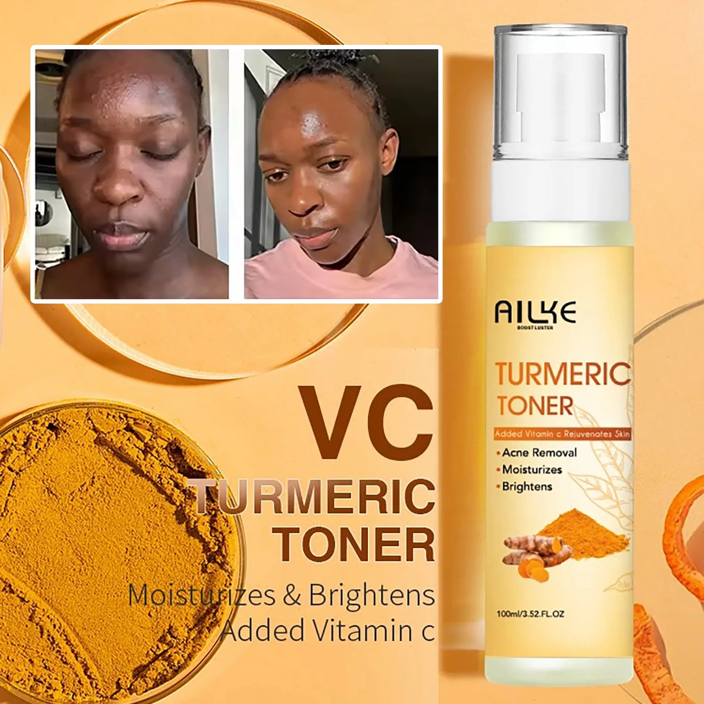 Organic Turmeric Skin Care Set, Reduce Acne, Brighten, Cleaning Skin, Exfoliation, UnEven Skin Tone, Improve Rough Skin