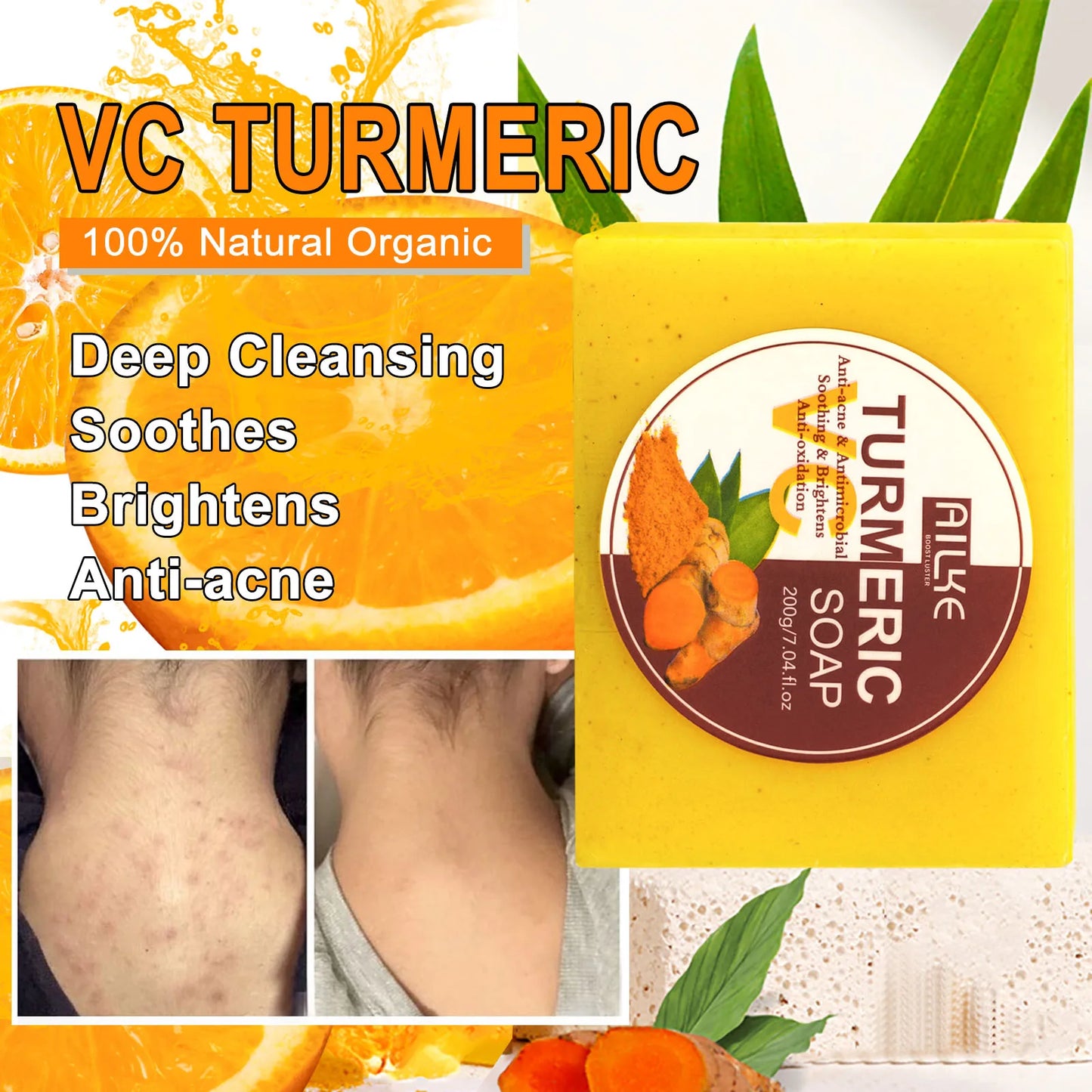 Organic Turmeric Skin Care Set, Reduce Acne, Brighten, Cleaning Skin, Exfoliation, UnEven Skin Tone, Improve Rough Skin