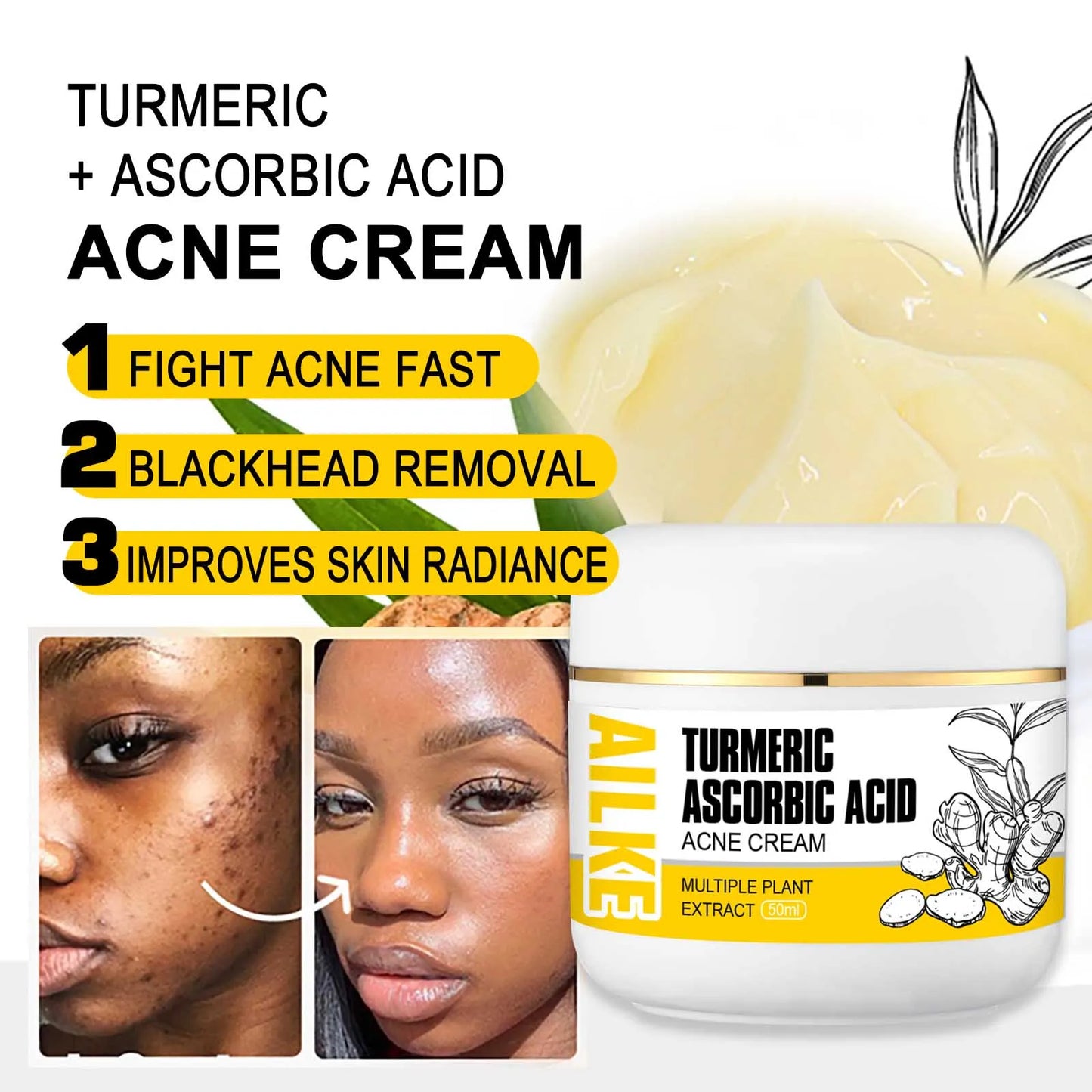 Organic Turmeric Skin Care Set, Reduce Acne, Brighten, Cleaning Skin, Exfoliation, UnEven Skin Tone, Improve Rough Skin