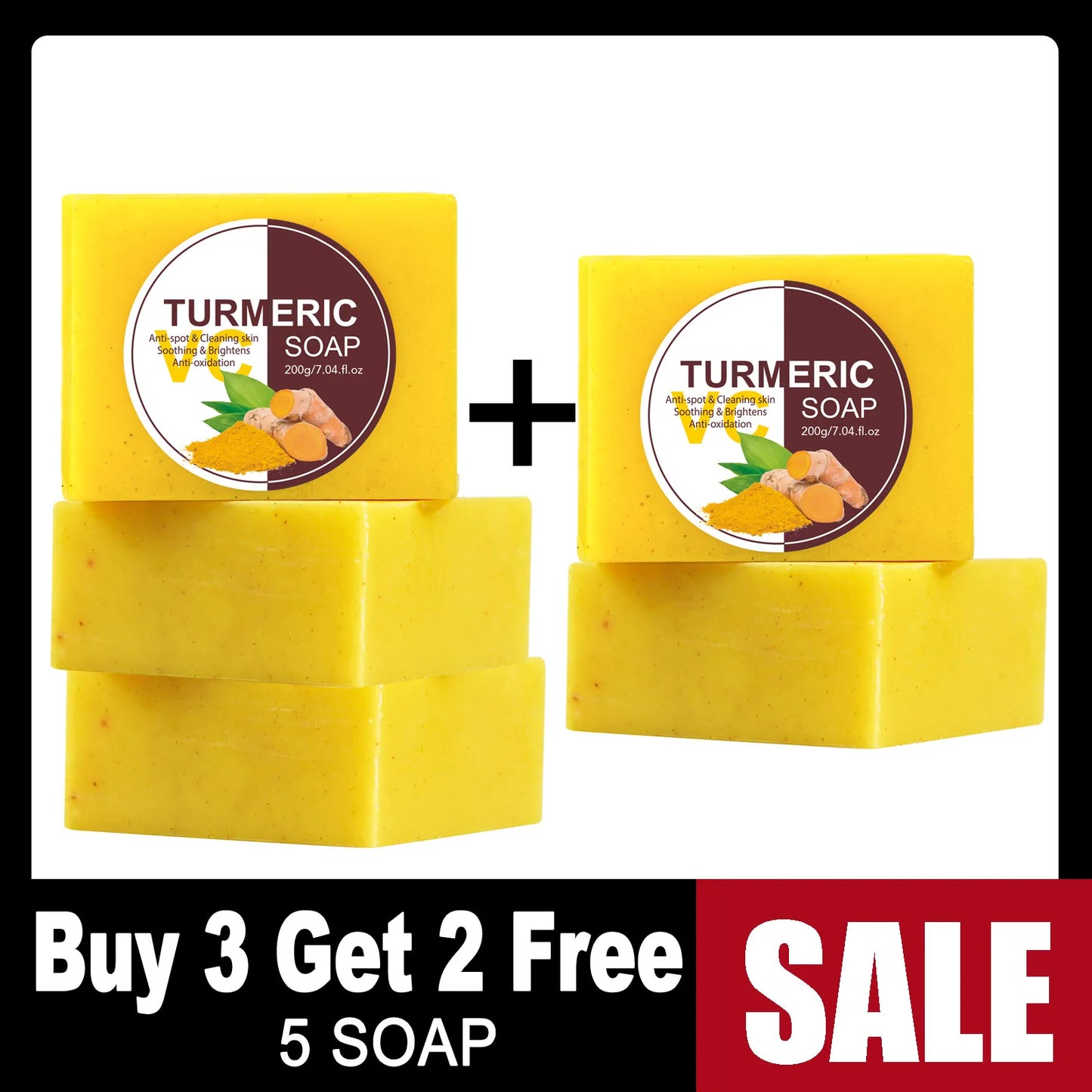 Organic Turmeric Skin Care Set, Reduce Acne, Brighten, Cleaning Skin, Exfoliation, UnEven Skin Tone, Improve Rough Skin