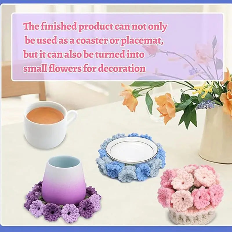 Crochet Flower Coasters Kit Flower Pot Shape Coasters Crochet Starter Kit Complete Knitting Crochet Supplies With Step-by-Step