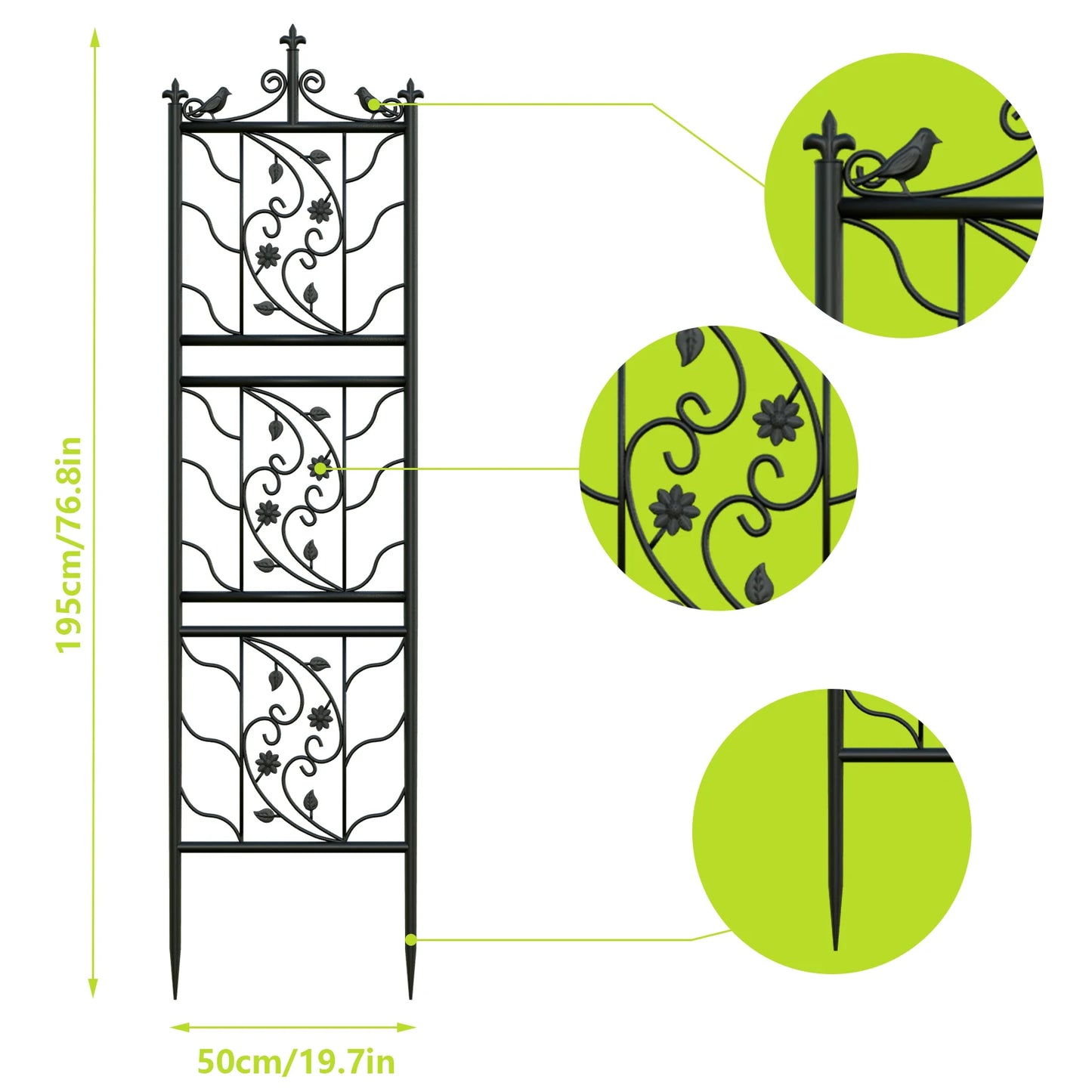 71 inch Garden Trellis Decorative Outdoor Tall Metal Fence Black Lattice Panel Yard Corner Décor for Climbing Plant Flower