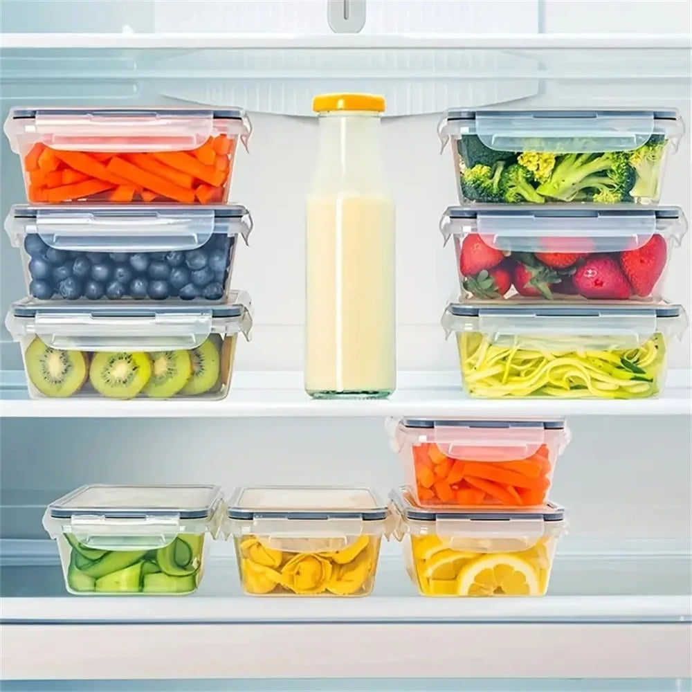 24pcs Kitchen Storage Container Set - Dishwasher Safe, Reusable Plastic Bins with Flip Lids for Fruits, Vegetables & Meats - Inc