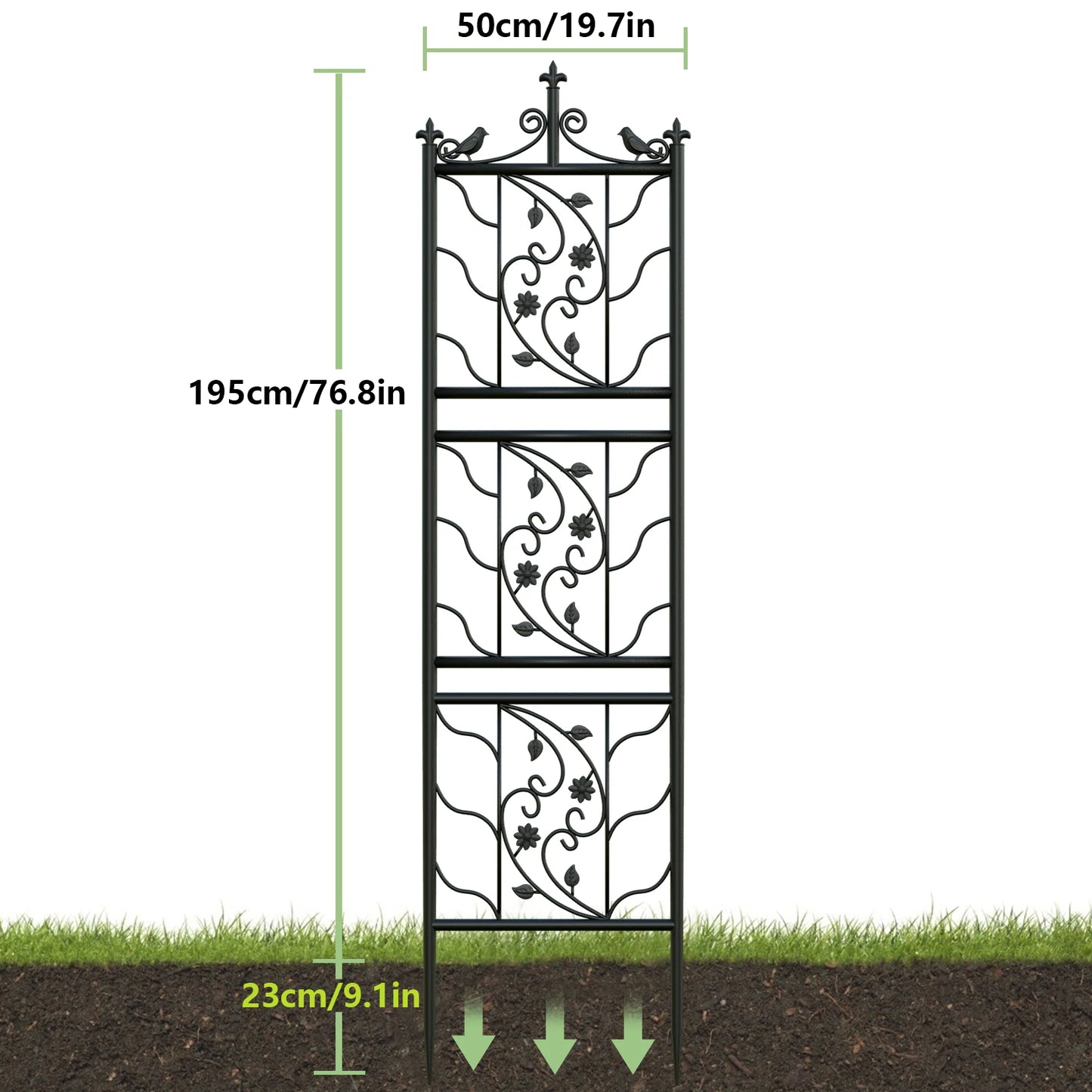 71 inch Garden Trellis Decorative Outdoor Tall Metal Fence Black Lattice Panel Yard Corner Décor for Climbing Plant Flower