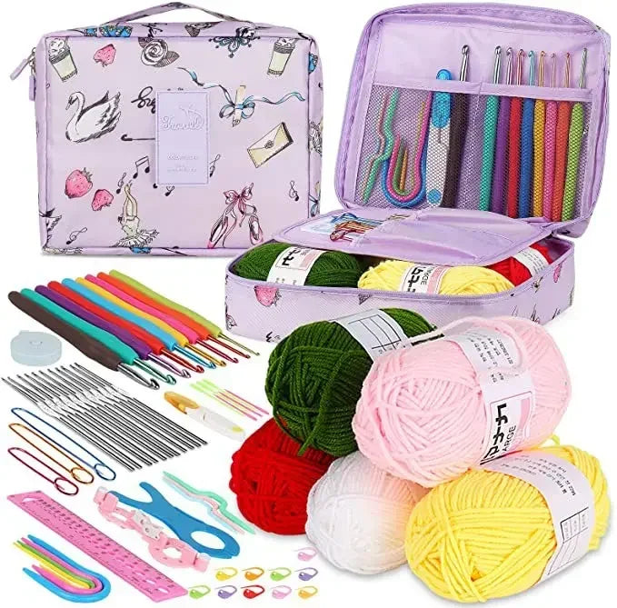 58 Pieces Crochet Hook Set, Beginner Crochet Hook Complete,  Material Kit Portable Woolen Knitting Tools