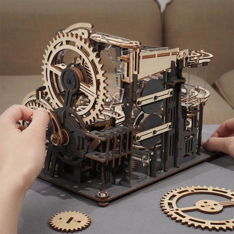 Run Set 5 Kinds 3D Wooden Puzzle DIY Model Building Block Kits Assembly Toy Gift for Teens Adult Night City