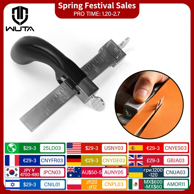 Professional Sharp Leather Strap String Belt Cutter Adjustable , Hand Cutting Tool with 2 Blades Craft Leather Tools