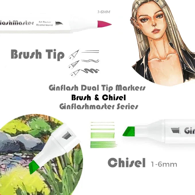 Soft brush & Chisel Art Markers Brush Pen Sketch Alcohol Based Markers Dual Head Manga Drawing Art Supplies