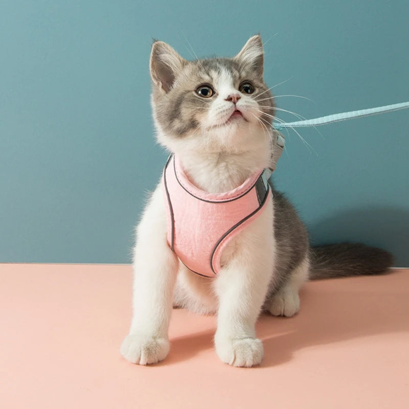 Cat Harness Leash Set Breathable Kitten Cats Harnesses With Reflective Strip Small Dog Puppy Harness Pet Chest Strap For Cat Dog