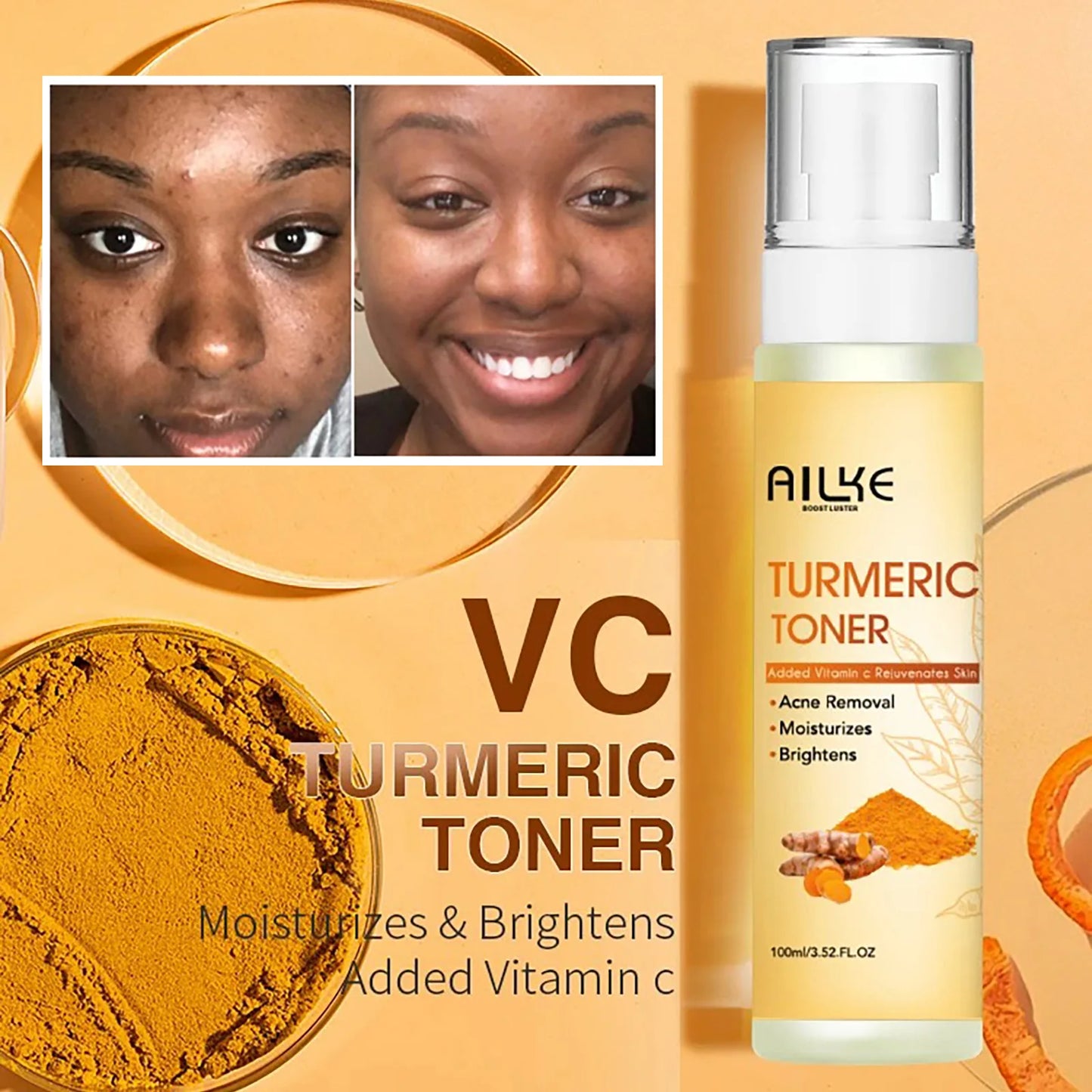 Organic Turmeric Skin Care Set, Reduce Acne, Brighten, Cleaning Skin, Exfoliation, UnEven Skin Tone, Improve Rough Skin