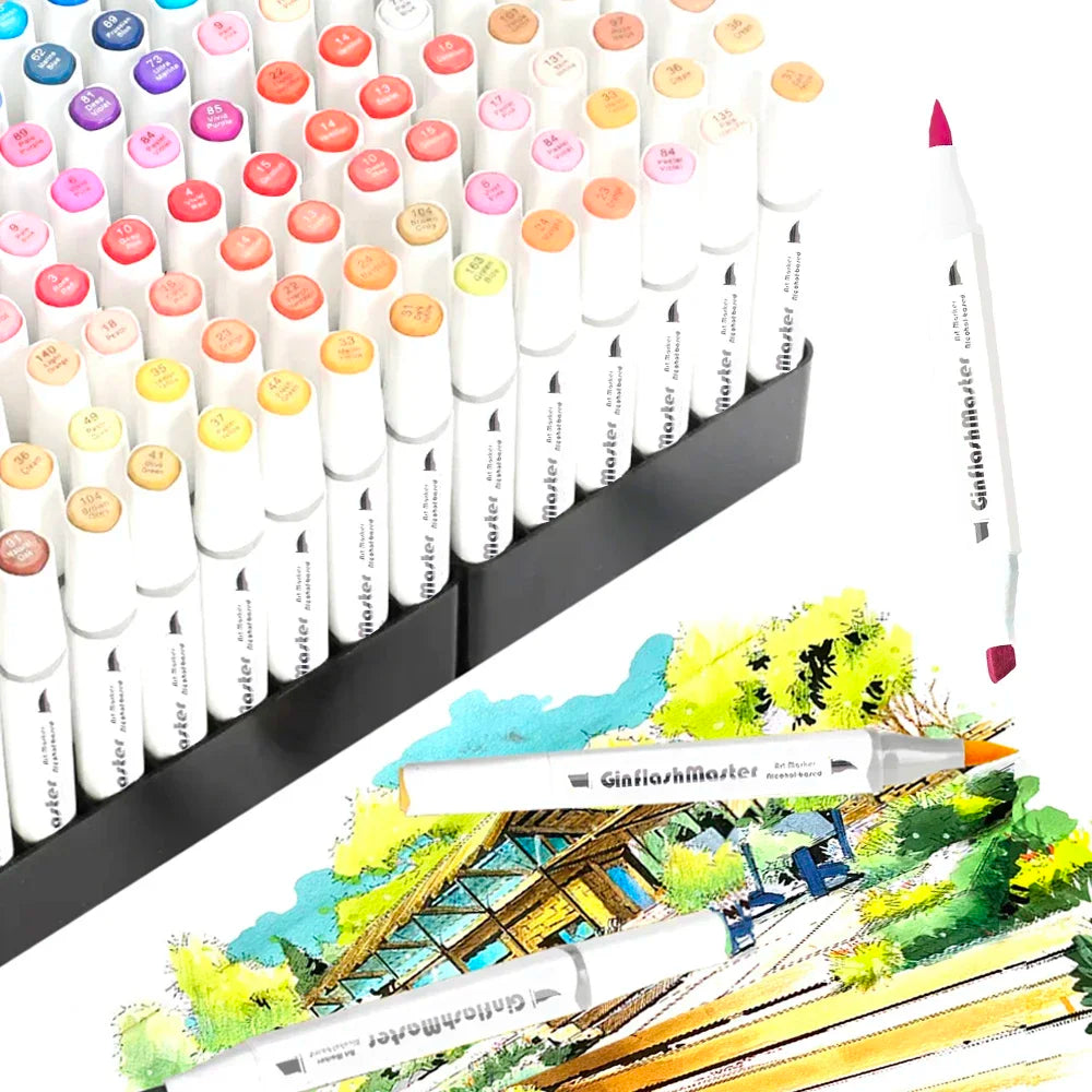 Soft brush & Chisel Art Markers Brush Pen Sketch Alcohol Based Markers Dual Head Manga Drawing Art Supplies