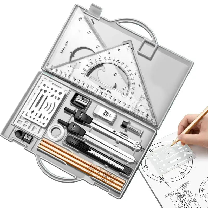 Drafting Kit Geometry Drawing Tools Set Triangle Ruler Compass Protractor Set Drafting Supplies Architecture Drawing Pencils