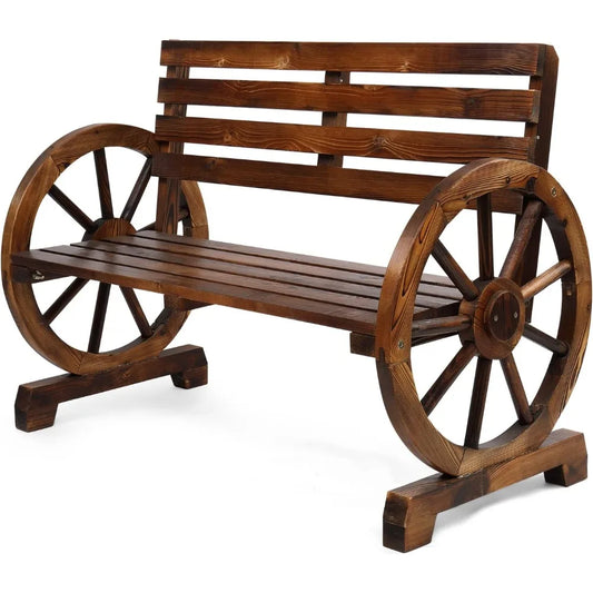 Rustic Wagon Wheel Bench