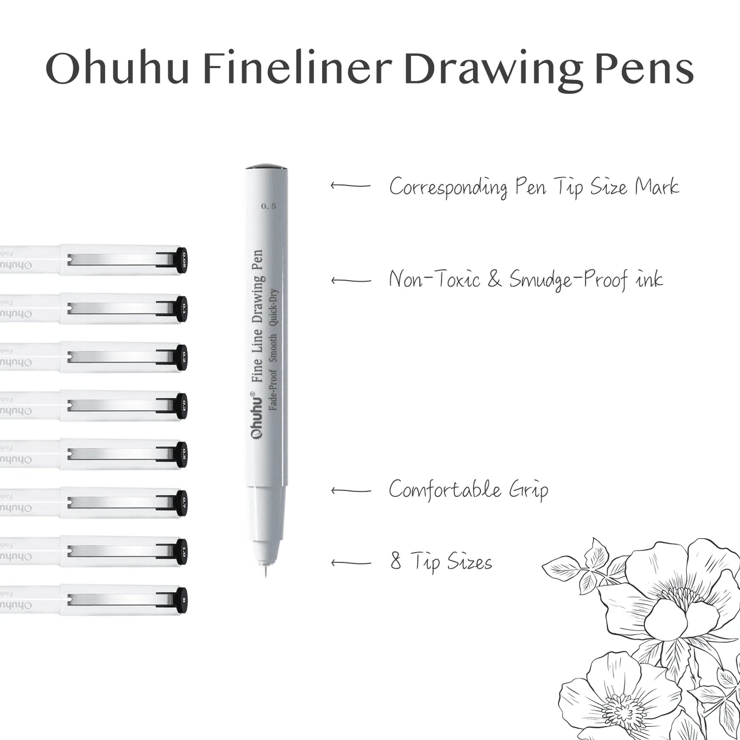 Micro Pen Fineliner Drawing Pens 8 Pack Line Pens Art Colored Pens Fine Point Markers Waterproof Writing Sketching Manga