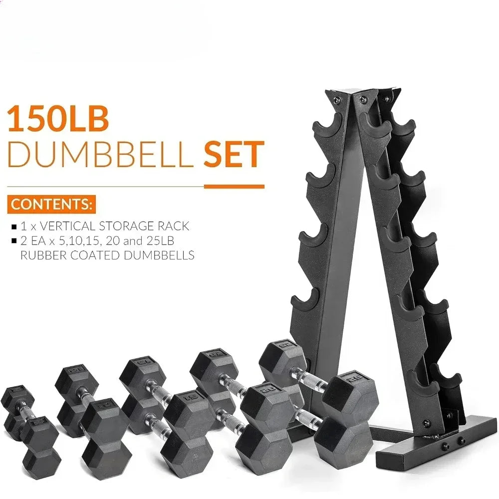 Dumbbell Set with Rack | Multiple Options in 150lbs and 210lbs Weights Large Fitness Equipment Body Building Sports, Dumbbell