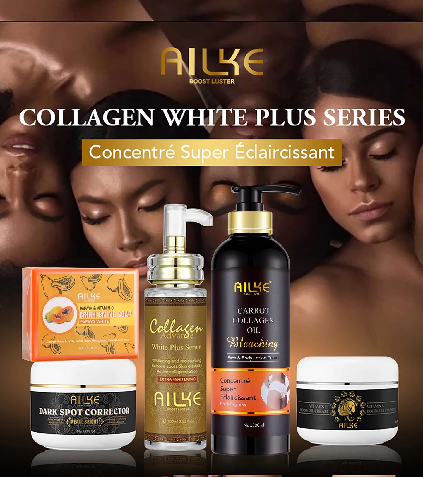 Collagen Skin Care Kit, Reduce Spots, Whitening, Even Skin Tone, For Dark Skin, Black Skin, African Skin, Caramel Skin