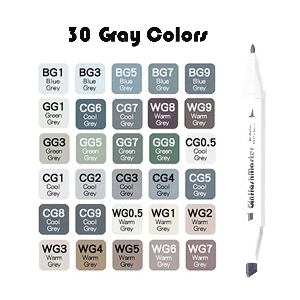 Fine & Chisel 30/10Colors gray tone Set Matching Art Markers Brush Pen Sketch Alcohol Based Markers Drawing Art Supplies